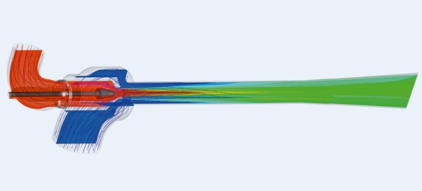 Flow pattern of a Körting thermocompressor created with a CFD simulation (numerical flow simulation)
